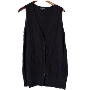 Eileen Fisher Women's Medium 100% Wool Knit Vest Sleeveless Cardigan Pockets